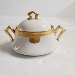 Antique Haviland Limoges France White Gold Trim Sugar Bowl Porcelain